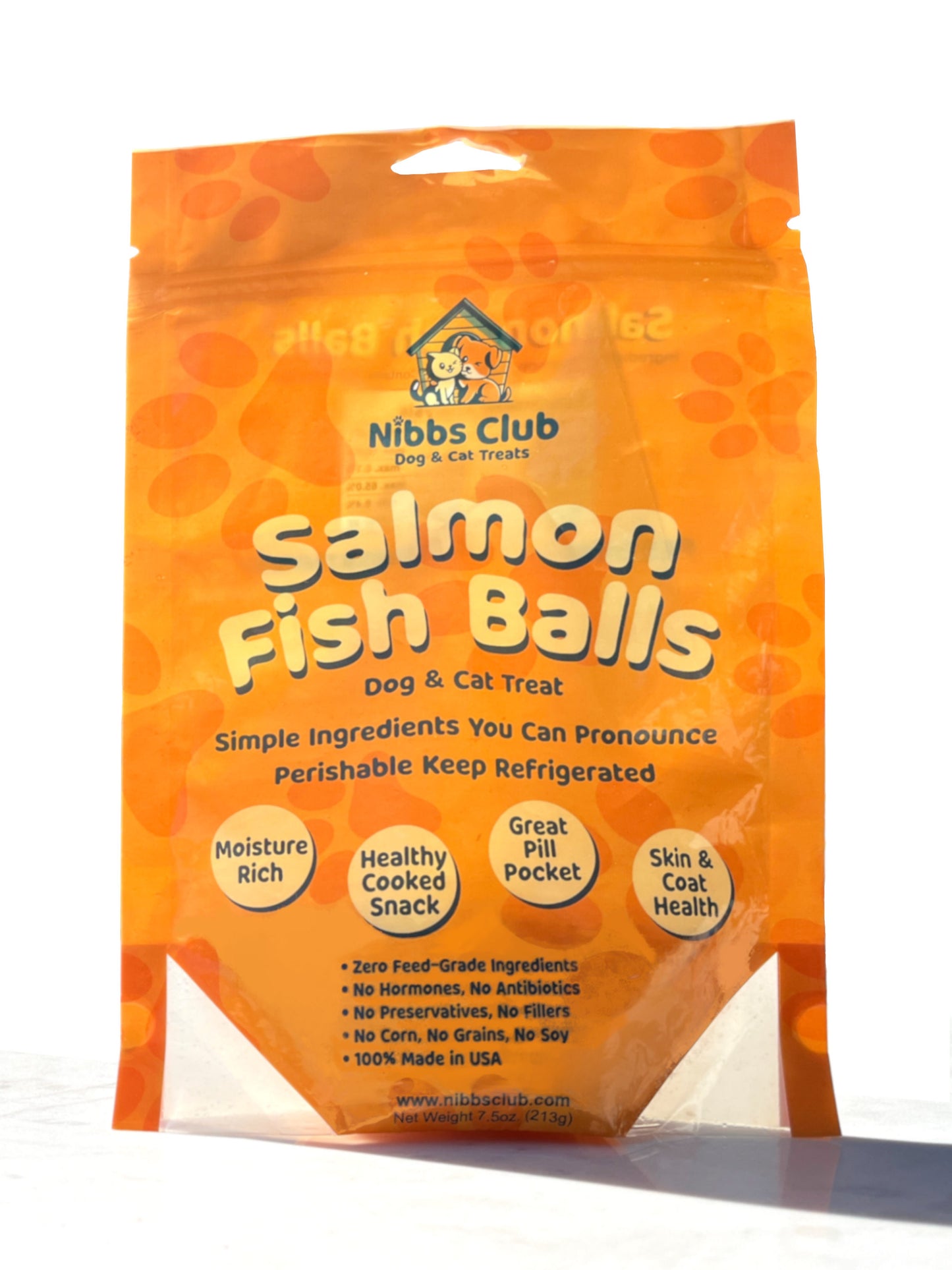 Salmon Fish Balls Dog Treat and Cat Treat on a white background